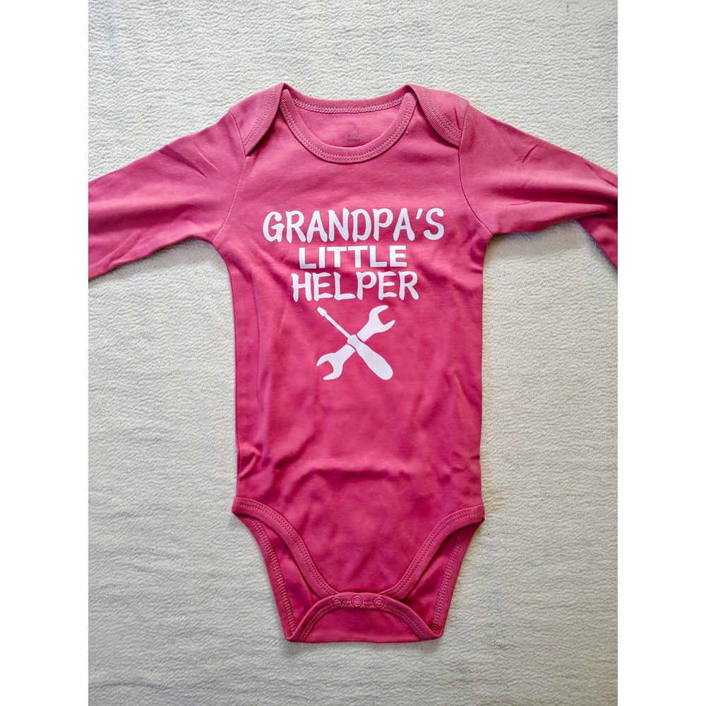 Pink Grandpa's Little Helper Cotton Knit Long Sleeve Bodysuit 9-12 Months